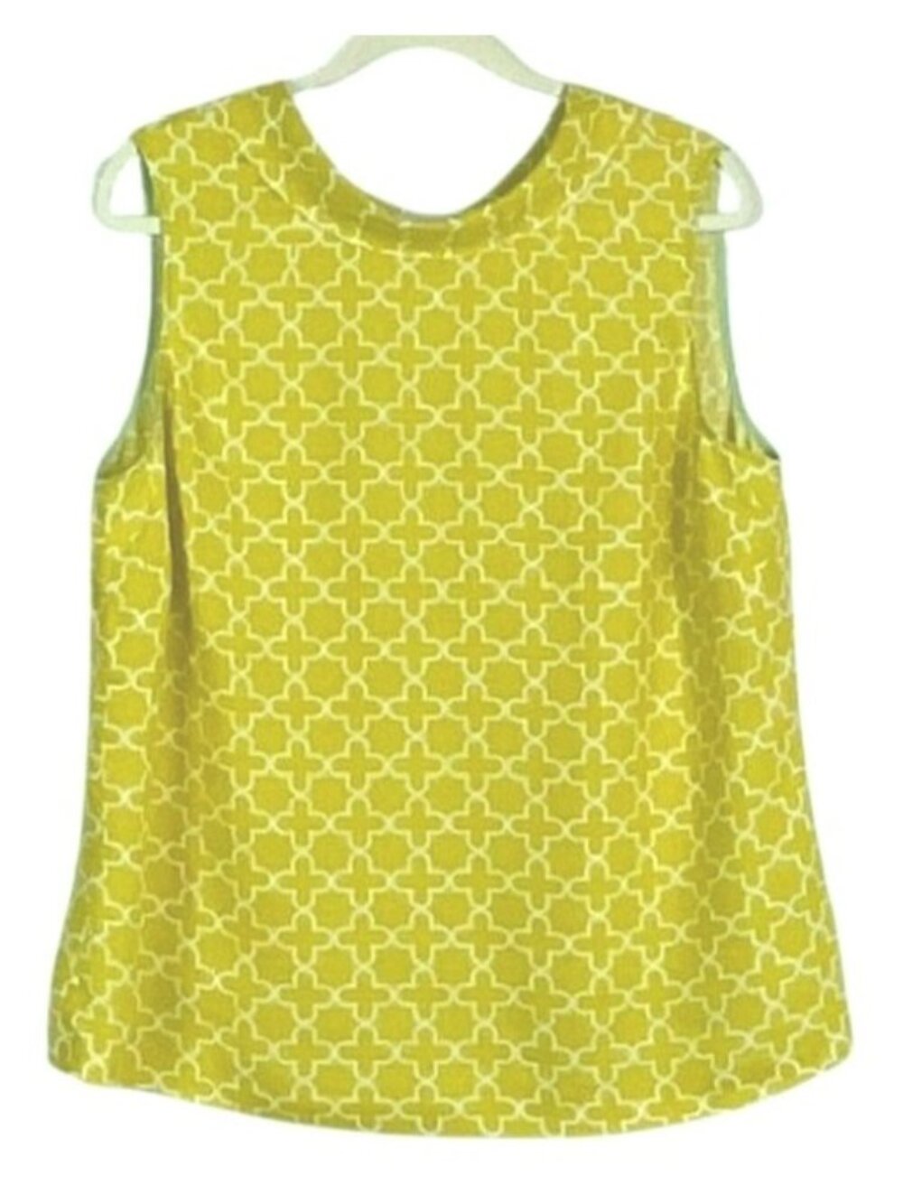Boden Linen Sleeveless Top Size 14 Yellow Geometric Clover Print Button Back